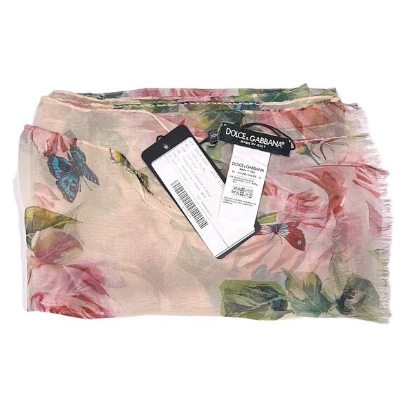 Dolce & Gabbana Floral Printed luxury lightweight silk scarf Shawl Pink Multi - Picture 7 of 11